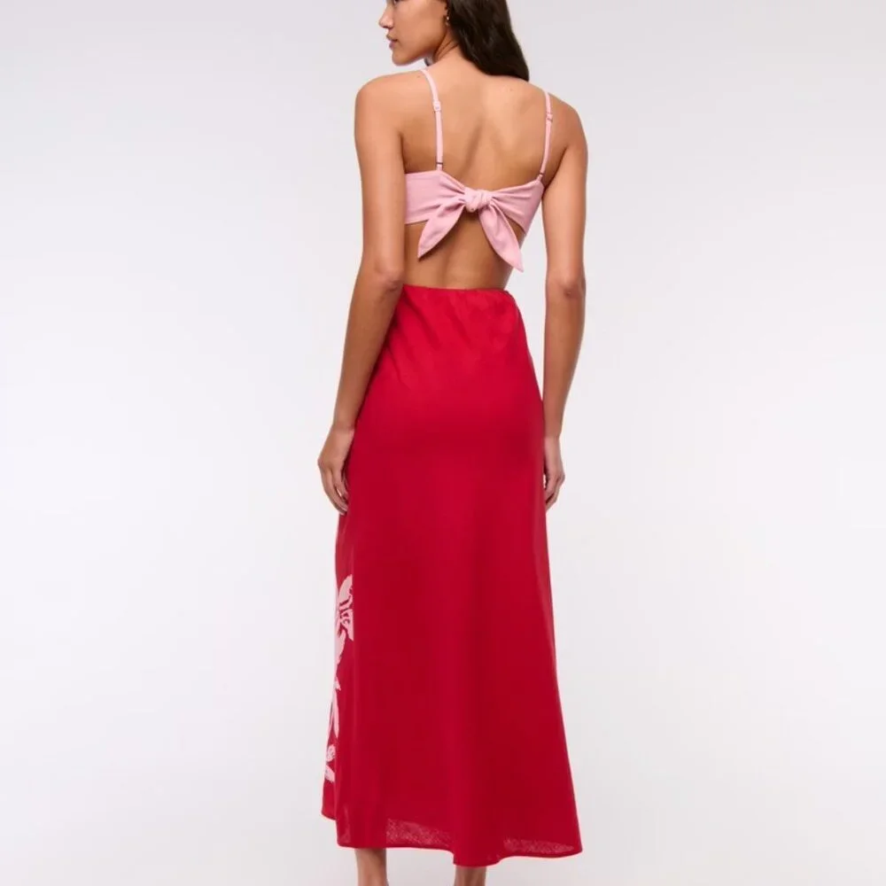 Abercrombie & Fitch Pink and Red Floral Maxi Dress